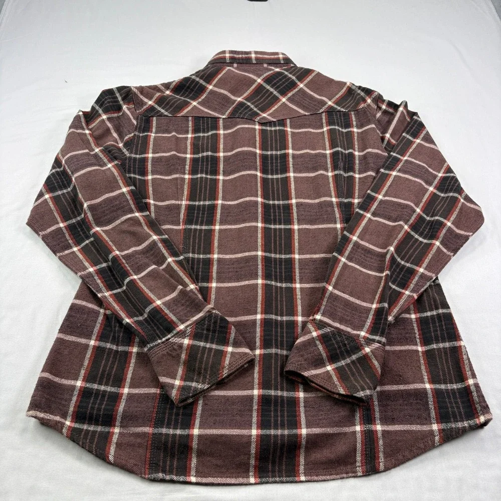 True Religion Flannel Shirt Mens 3XL Brown Plaid Western Pearl Snap Up Pockets